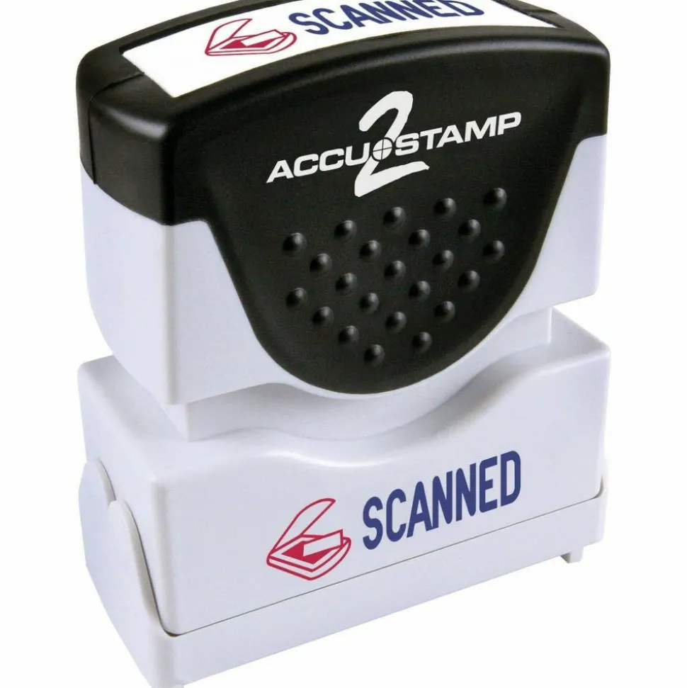AccuStamp2 Scanned Stamp, Shutter Pre-Inked Two-Color SCANNED Stamp, 1/2" x 1 5/8" Impression, Blue and Red Ink