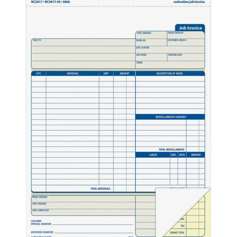 Adams Carbonless Contractor's Invoices, 2-Part, 100 Sets