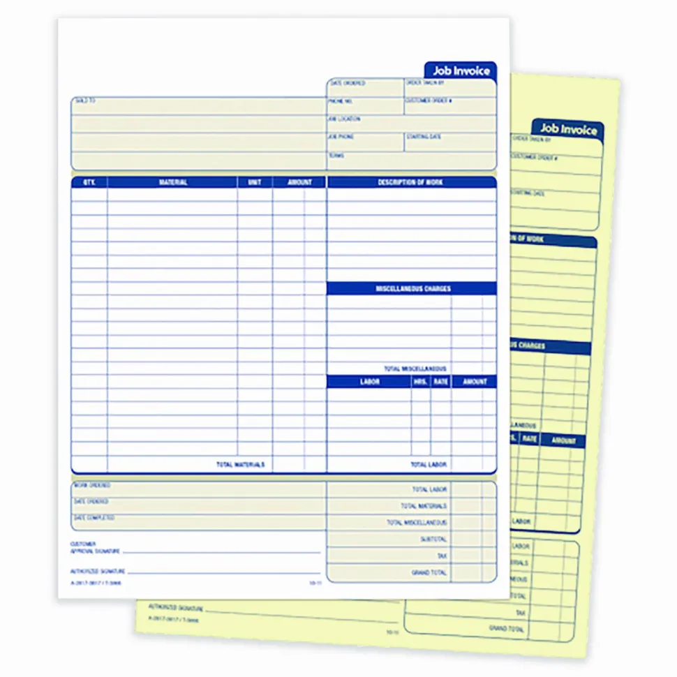 Adams Carbonless Contractor's Invoices, 2-Part, 100 Sets