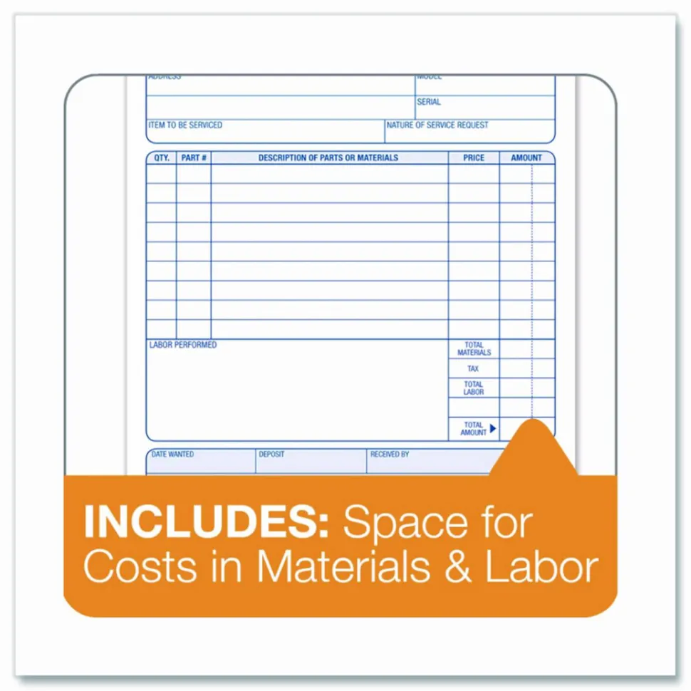 Adams Carbonless Job Work Order Book, 5 9/16" x 8 7/16", 3-Part, White/Canary/White Tag