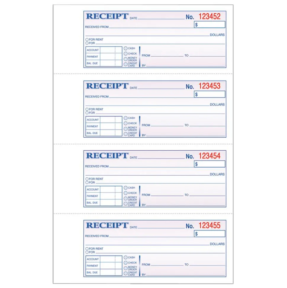 Adams Carbonless 2-Part Money/Rent Receipt Book, 7 5/8" x 11", Book Of 200 Sets