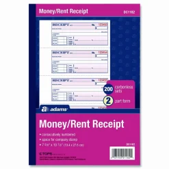 Adams Carbonless 2-Part Money/Rent Receipt Book, 7 5/8