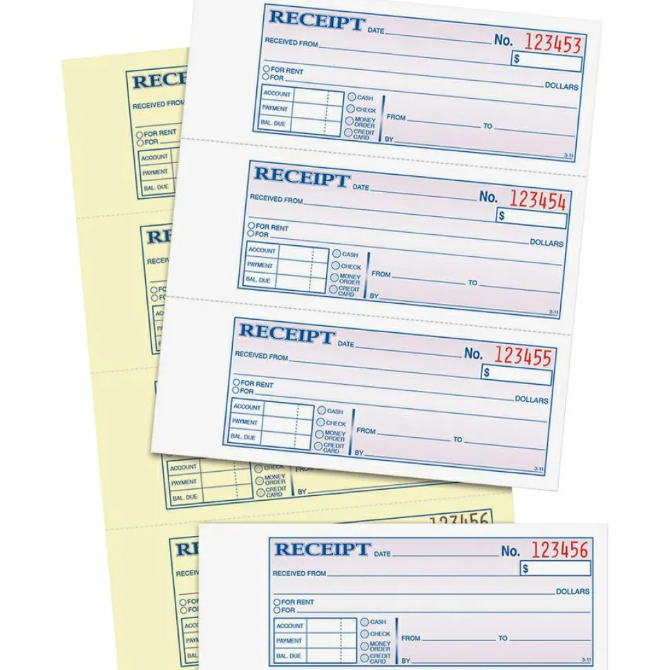 Adams Carbonless 2-Part Money/Rent Receipt Book, 7 5/8" x 11", Book Of 200 Sets