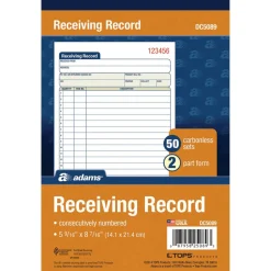 Adams Carbonless 2-Part Receiving Record Book, 5 9/16