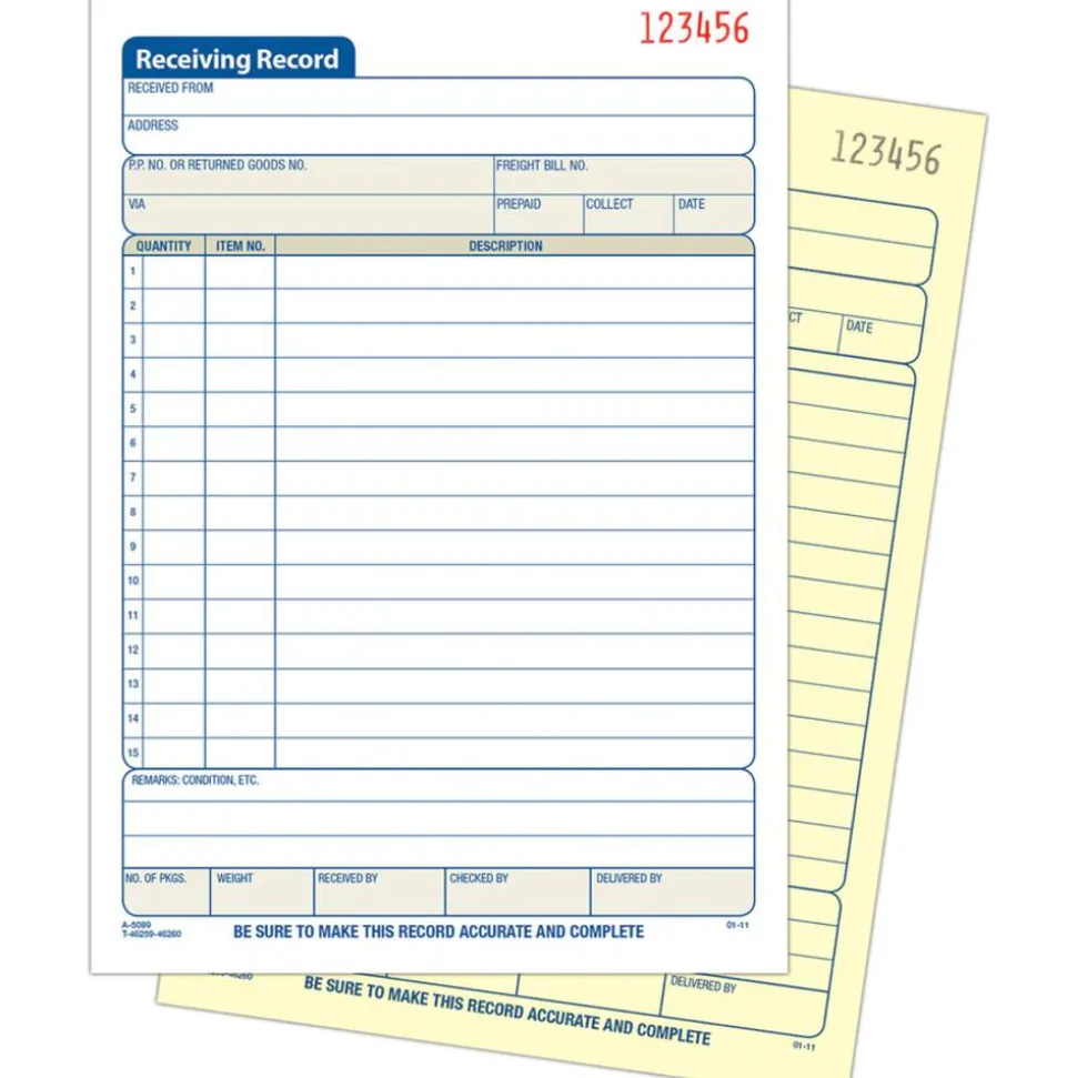 Adams Carbonless 2-Part Receiving Record Book, 5 9/16" x 8 7/16", Book Of 50 Sets