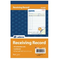 Adams Carbonless 2-Part Receiving Record Book, 5 9/16