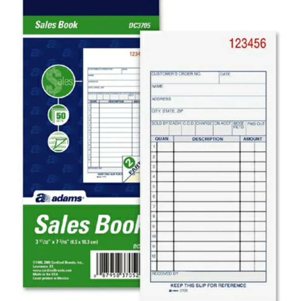 Adams Carbonless 2-Part Sales Book, 3 11/32" x 7 3/16", Pack Of 50 Sets