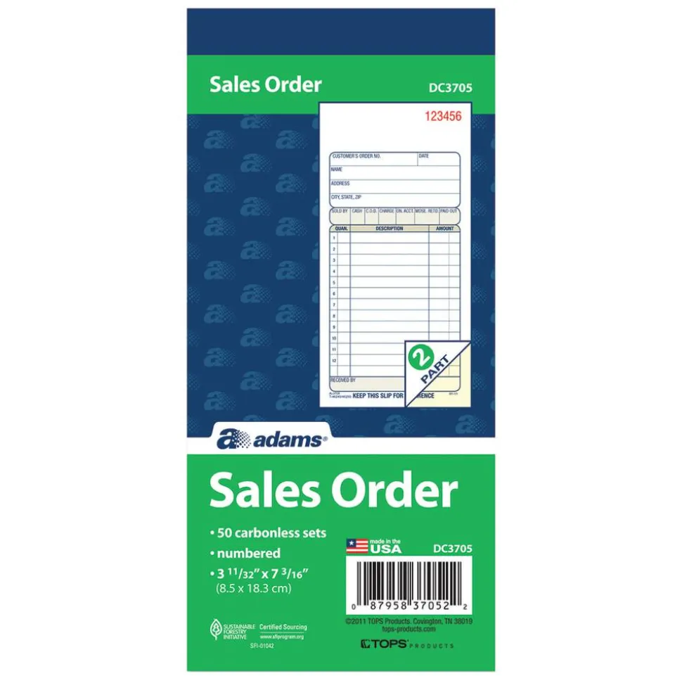 Adams Carbonless 2-Part Sales Book, 3 11/32" x 7 3/16", Pack Of 50 Sets