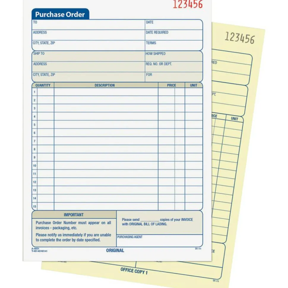 Adams Carbonless Purchase Order Book, 5 9/16" x 8 7/16", 2-Part, 50 Set Pad
