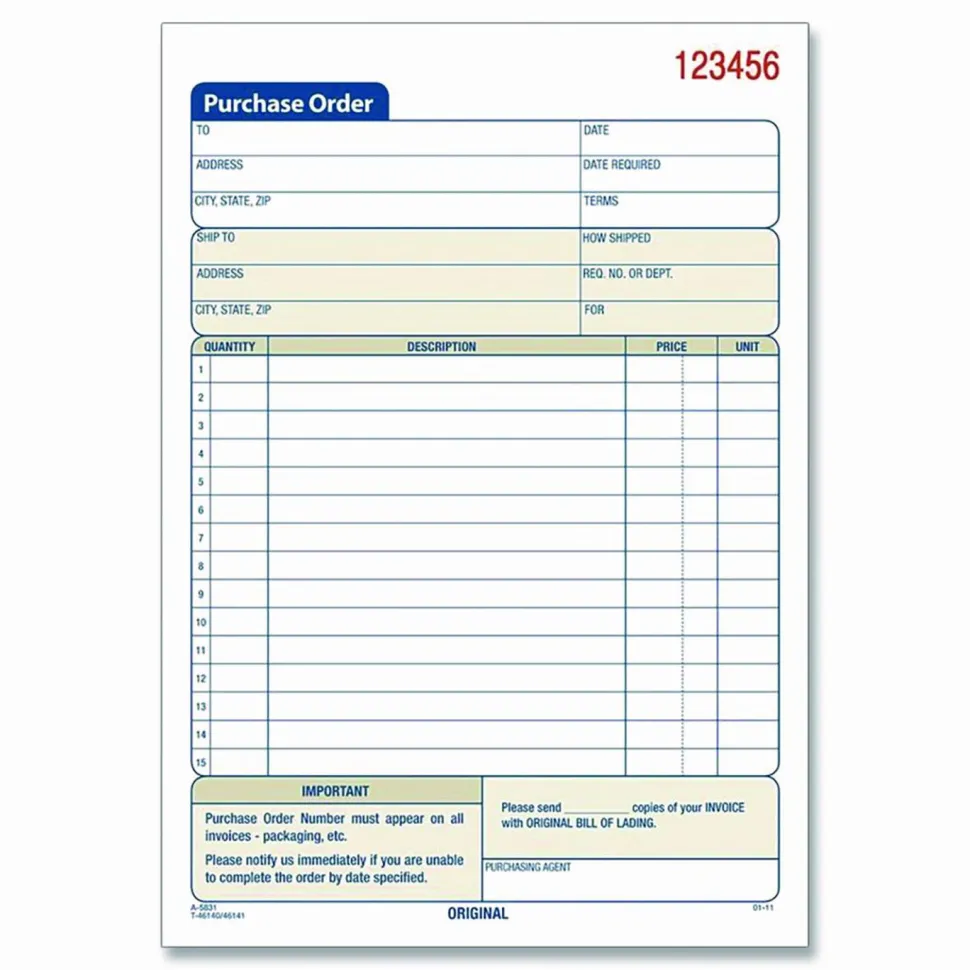 Adams Carbonless Purchase Order Book, 5 9/16" x 8 7/16", 2-Part, 50 Set Pad