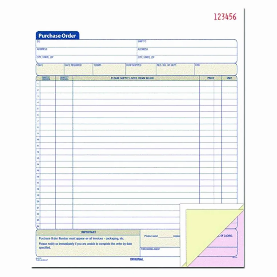 Adams Carbonless Purchase Order Book, 8 3/8" x 10 11/16", 3-Part, 50 Set Pad