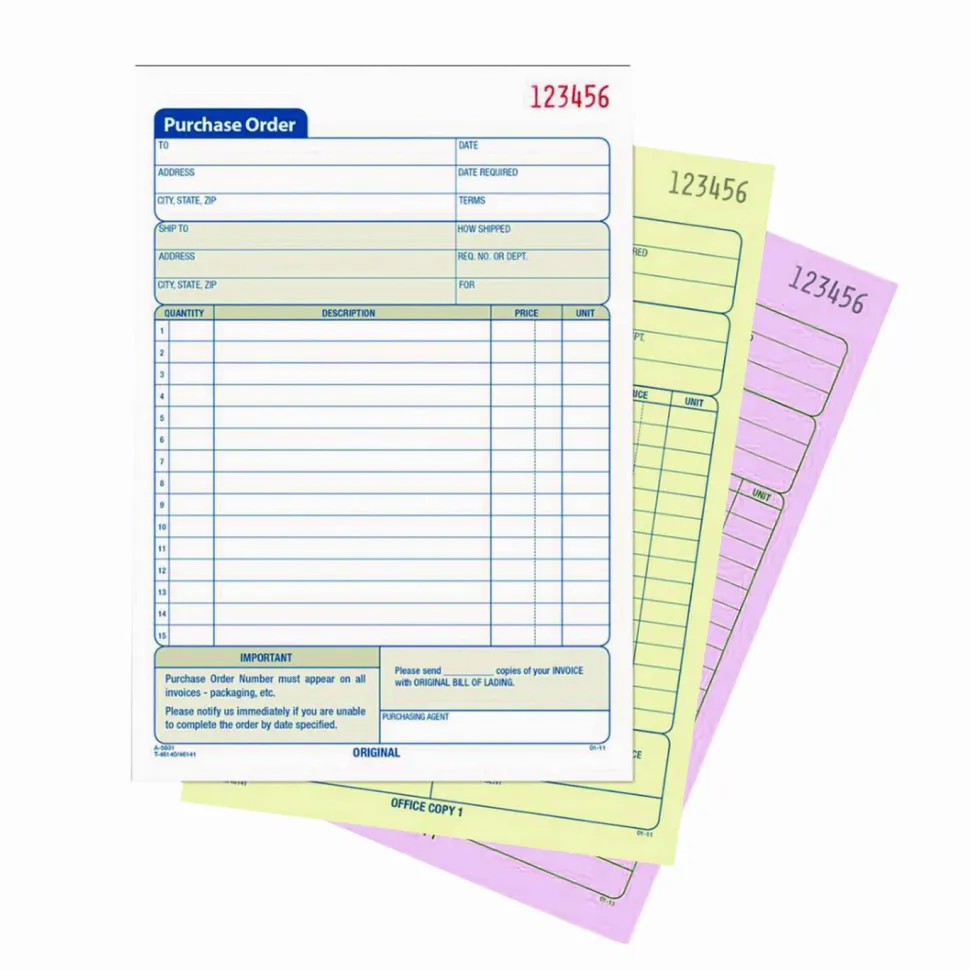 Adams Carbonless Purchase Order Book, 8 3/8" x 10 11/16", 3-Part, 50 Set Pad