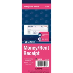 Adams Money/Rent Receipt Books, 7 3/16" x 2 3/4", 3-Part, Carbonless, 50 Set Book