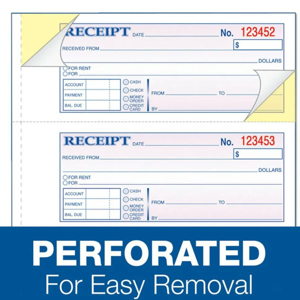 Adams Money/Rent Receipt Books, 7 3/16" x 2 3/4", 3-Part, Carbonless, 50 Set Book
