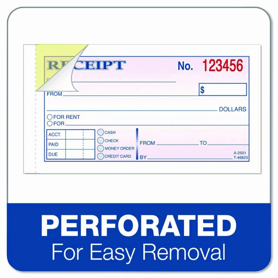 Adams Money/Rent Receipt Book, 5 3/8" x 2 3/4", 2-Part, Carbonless, 50 Set Book