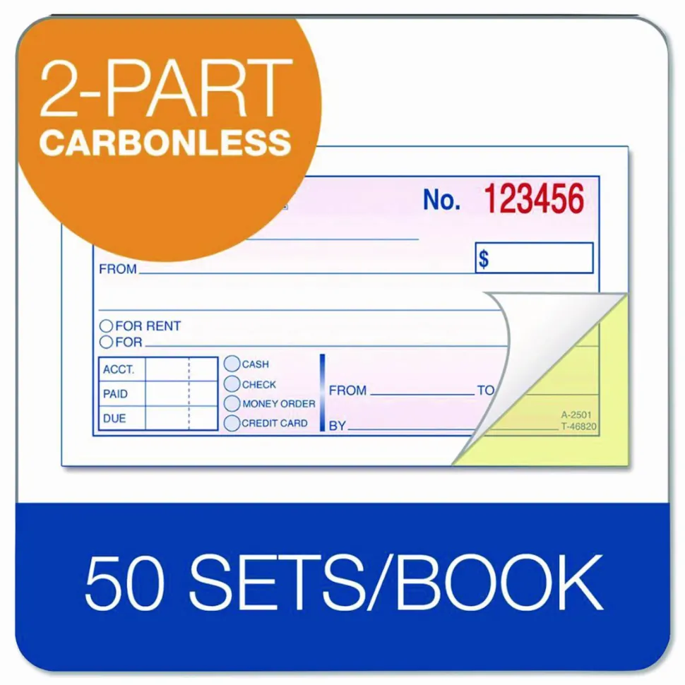 Adams Money/Rent Receipt Book, 5 3/8" x 2 3/4", 2-Part, Carbonless, 50 Set Book