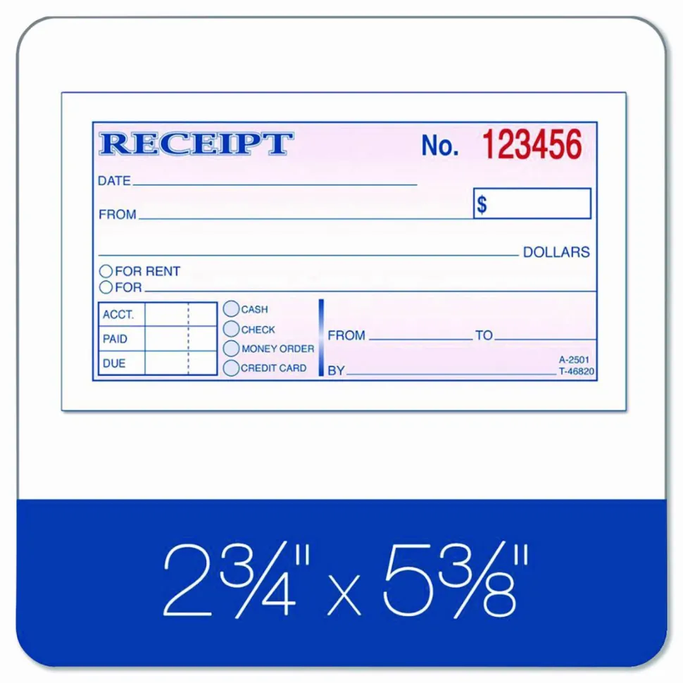 Adams Money/Rent Receipt Book, 5 3/8" x 2 3/4", 2-Part, Carbonless, 50 Set Book