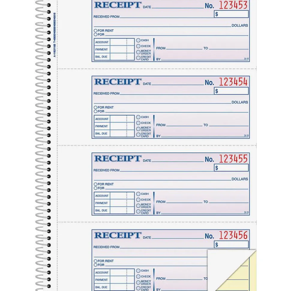 Adams Multipart Money/Rent Receipt Book, Two-Part Carbonless, 7.13 x 2.75, 4 Forms/Sheet, 200 Forms Total
