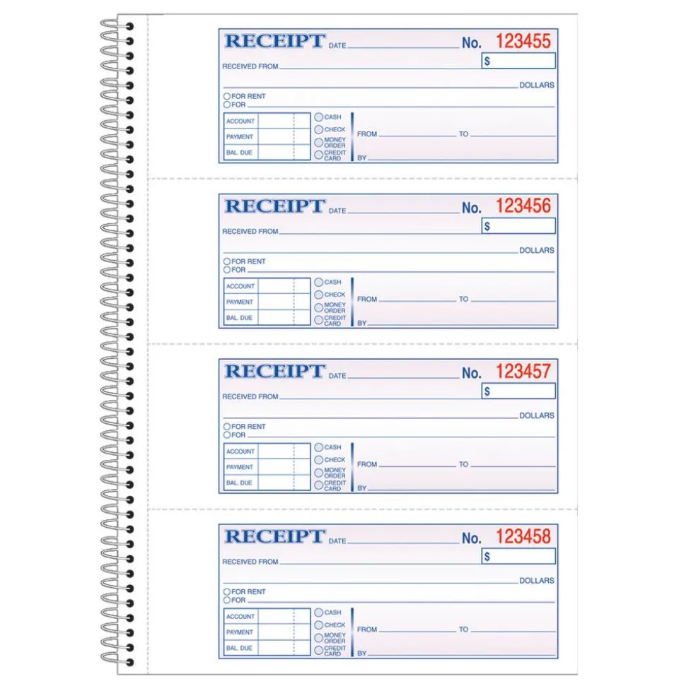 Adams Multipart Money/Rent Receipt Book, Two-Part Carbonless, 7.13 x 2.75, 4 Forms/Sheet, 200 Forms Total