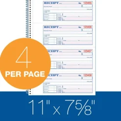 Adams Multipart Money/Rent Receipt Book, Two-Part Carbonless, 7.13 x 2.75, 4 Forms/Sheet, 200 Forms Total