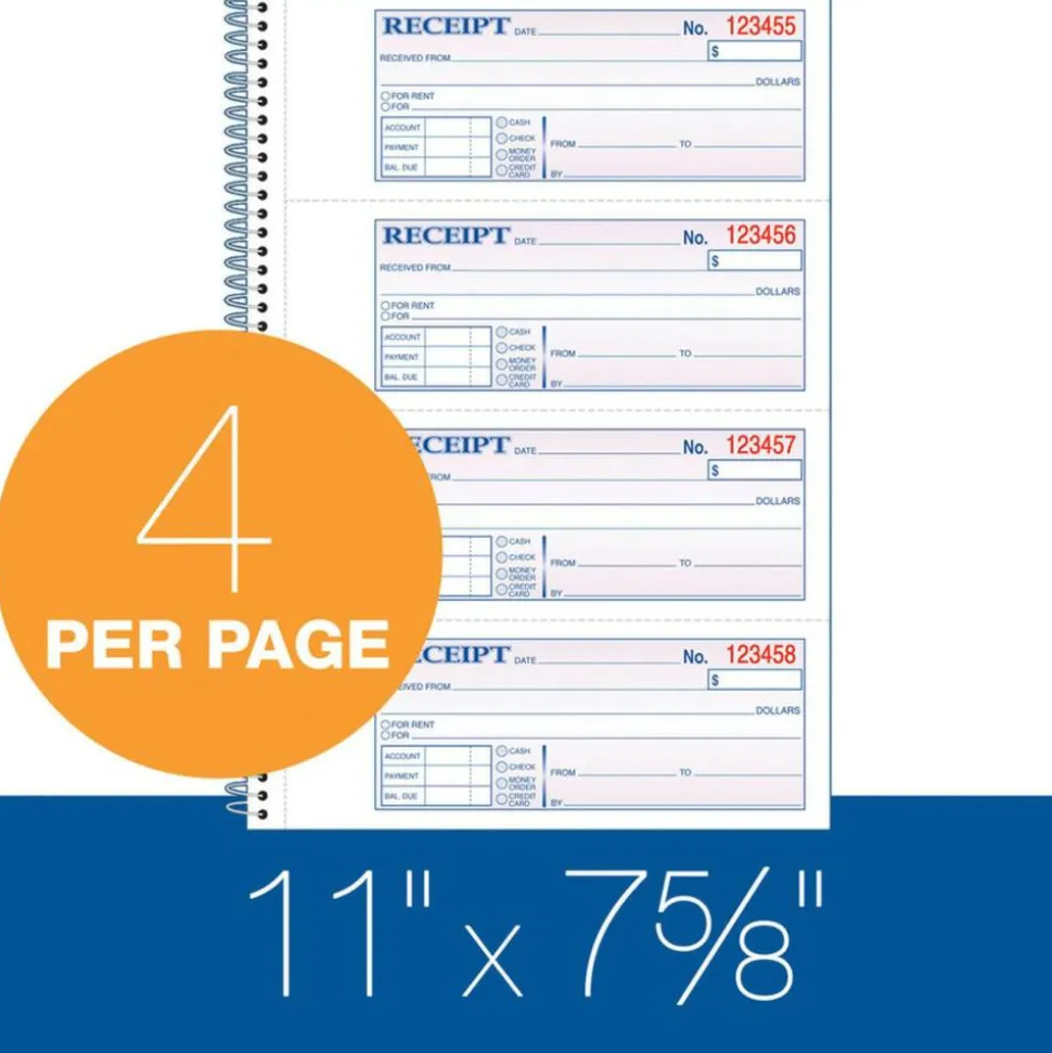 Adams Multipart Money/Rent Receipt Book, Two-Part Carbonless, 7.13 x 2.75, 4 Forms/Sheet, 200 Forms Total