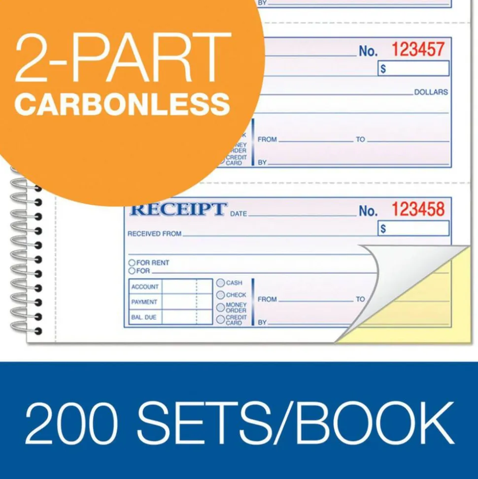 Adams Multipart Money/Rent Receipt Book, Two-Part Carbonless, 7.13 x 2.75, 4 Forms/Sheet, 200 Forms Total
