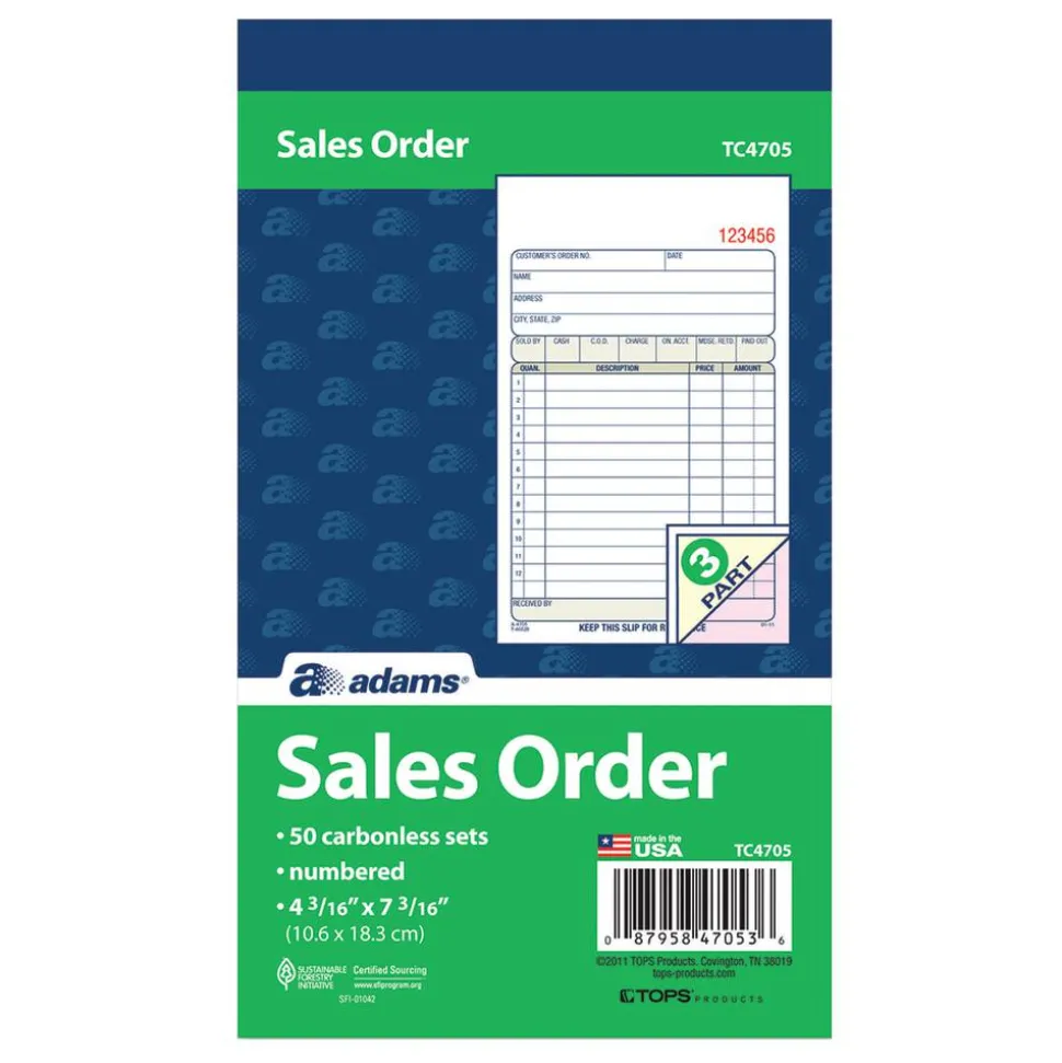 Adams Multipart Sales Order Pad, Three-Part Carbonless, 4.19 x 6.69, 50 Forms Total