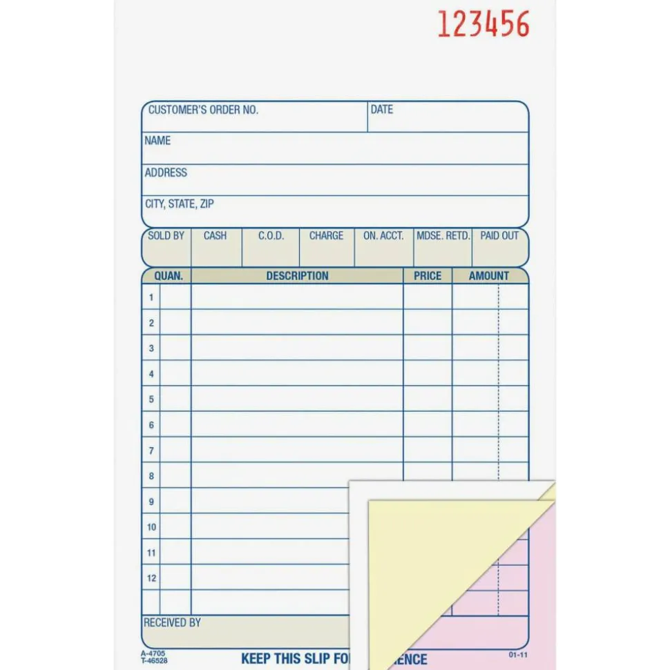 Adams Multipart Sales Order Pad, Three-Part Carbonless, 4.19 x 6.69, 50 Forms Total