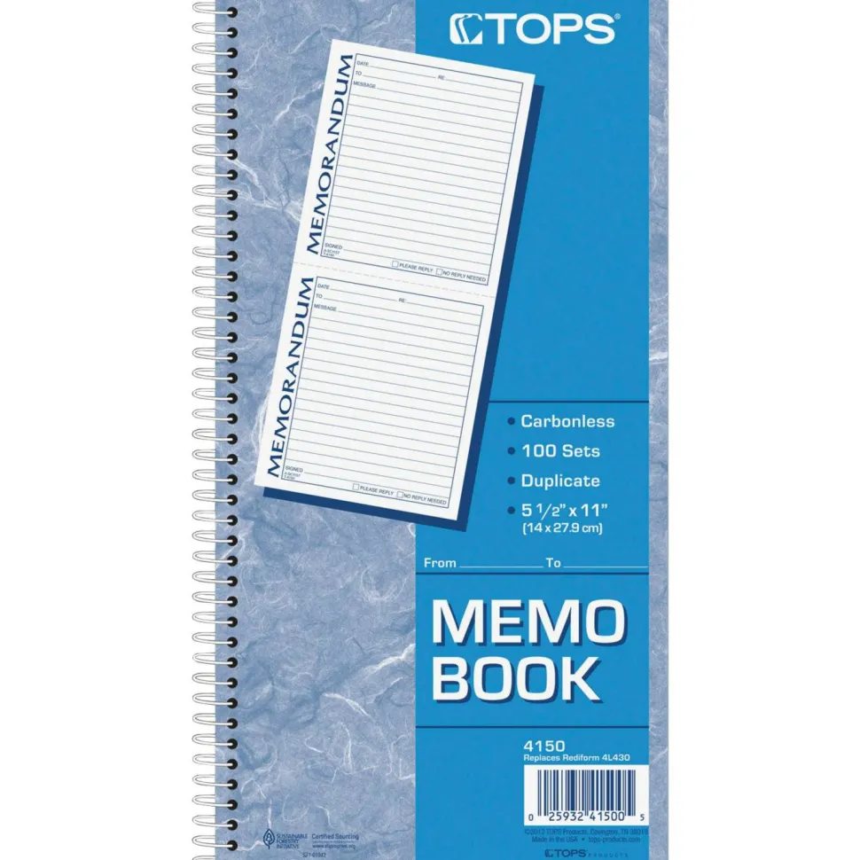 Adams 2-Part Spiral Memo Book, 5 1/4" x 11", Book Of 100 Sets