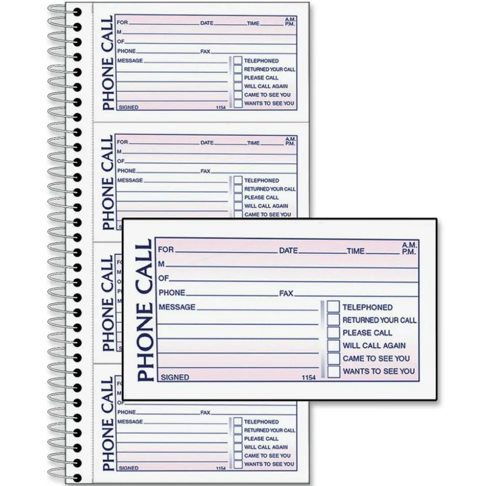 Adams Phone Message Books, 11" x 5 1/2", 100 Pages, White/Canary Yellow, Pack Of 2