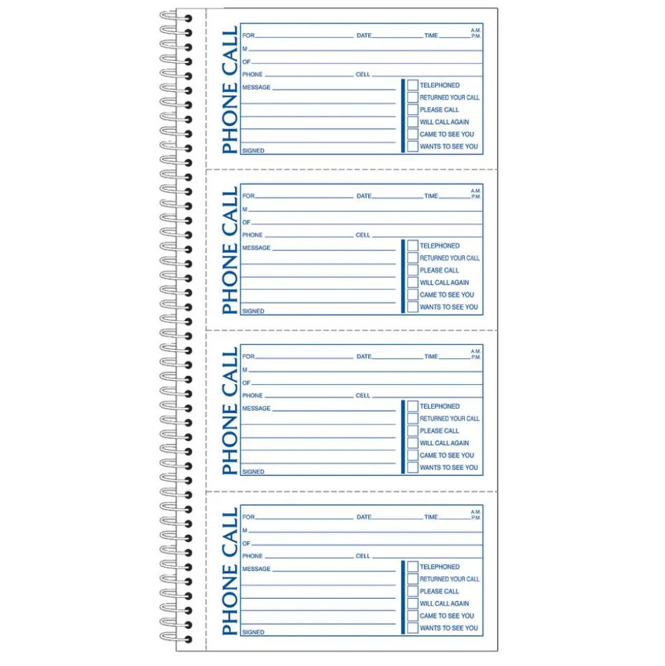 Adams Spiral Bound Phone Message Book, 11" x 5 1/2", Book Of 400 Messages