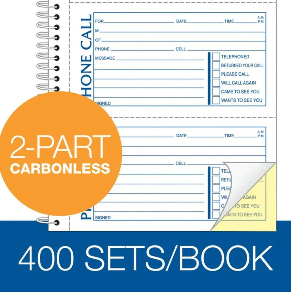 Adams Spiral Bound Phone Message Book, 11" x 5 1/2", Book Of 400 Messages