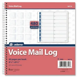 Adams Voicemail Log Books, 7 1/2" x 8 1/2", 120 Pages, White/Canary Yellow, Pack Of 2