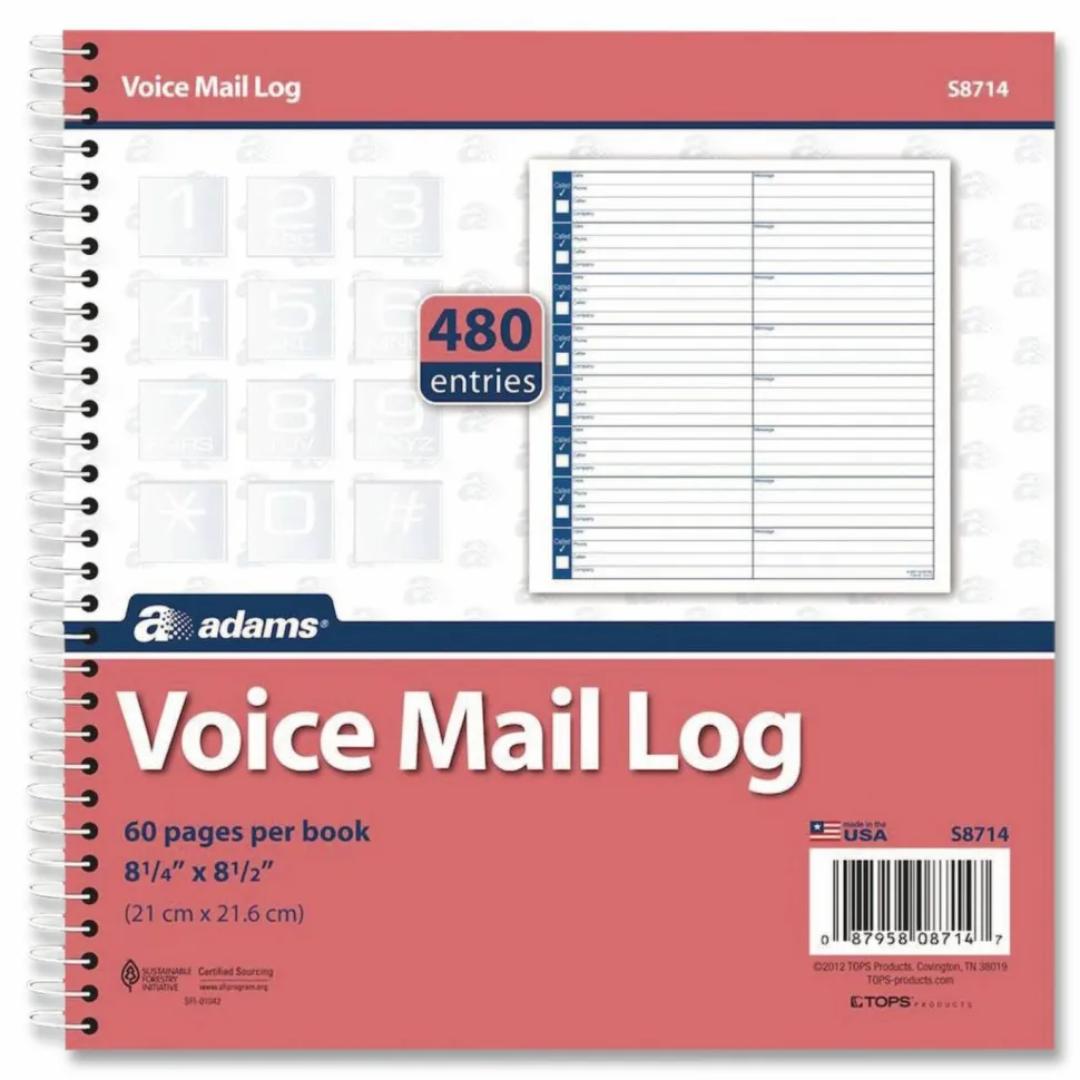 Adams Voicemail Log Books, 7 1/2" x 8 1/2", 120 Pages, White/Canary Yellow, Pack Of 2