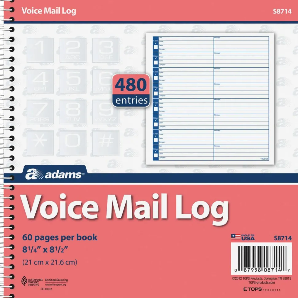 Adams Voicemail Log Books, 7 1/2" x 8 1/2", 120 Pages, White/Canary Yellow, Pack Of 2
