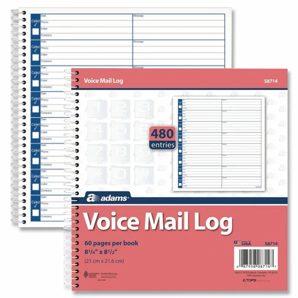 Adams Voicemail Log Books, 7 1/2" x 8 1/2", 120 Pages, White/Canary Yellow, Pack Of 2