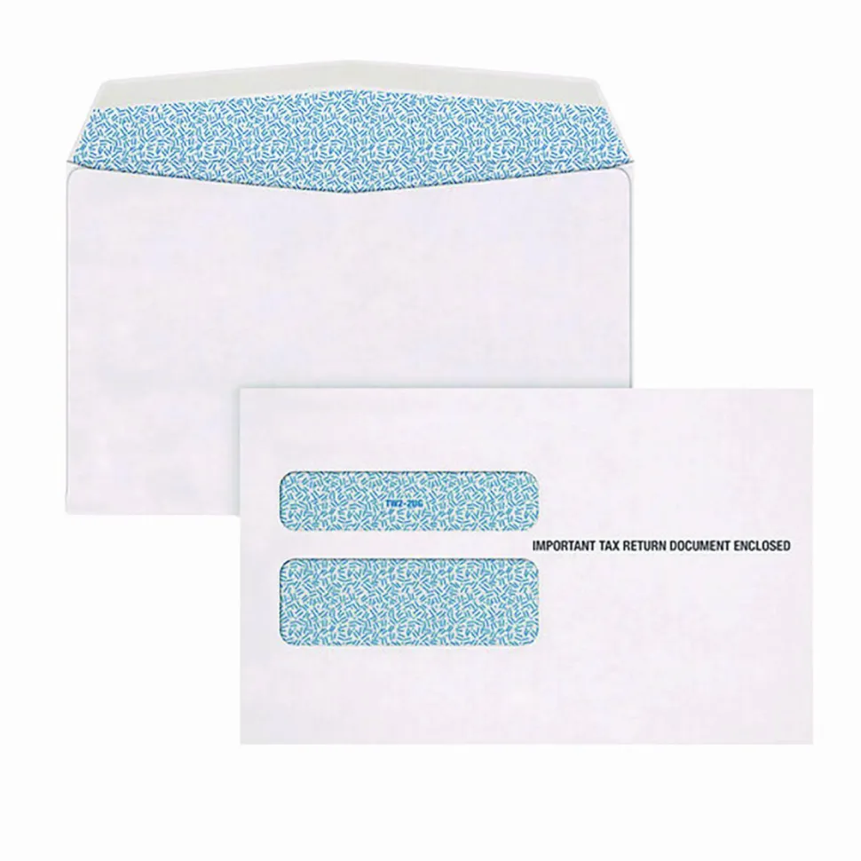 Adams W-2 Gummed Seal Double-Window Envelopes, Commercial Flap, Gummed Closure, 5.63 x 9, White, 24/Pack