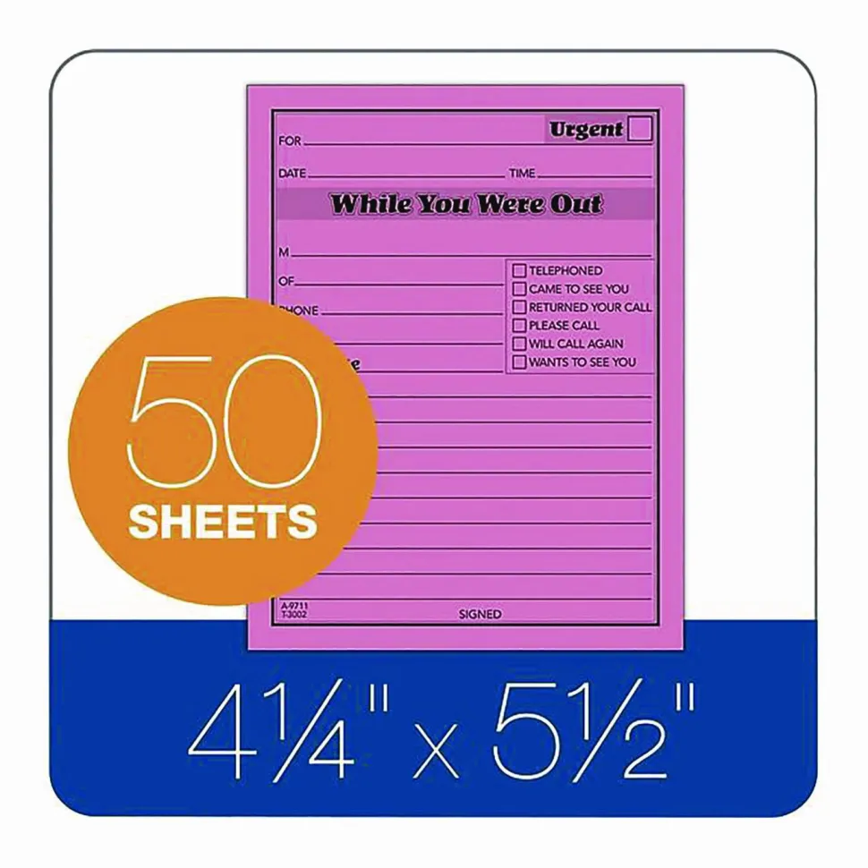 Adams "While You Were Out" Message Pads, 4 1/4" x 5 1/2", 50 Sheets, Assorted Neon, Pack Of 6