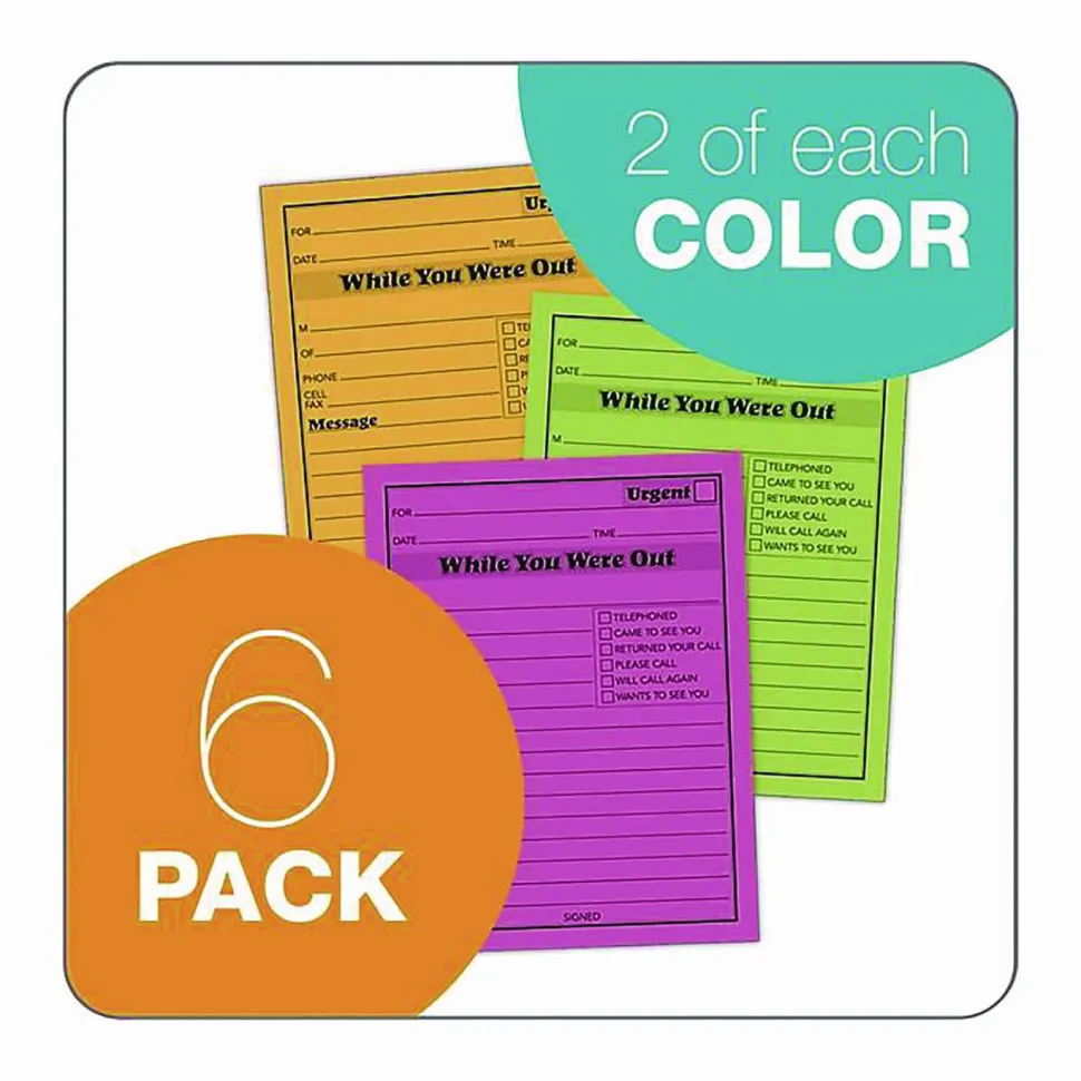 Adams "While You Were Out" Message Pads, 4 1/4" x 5 1/2", 50 Sheets, Assorted Neon, Pack Of 6