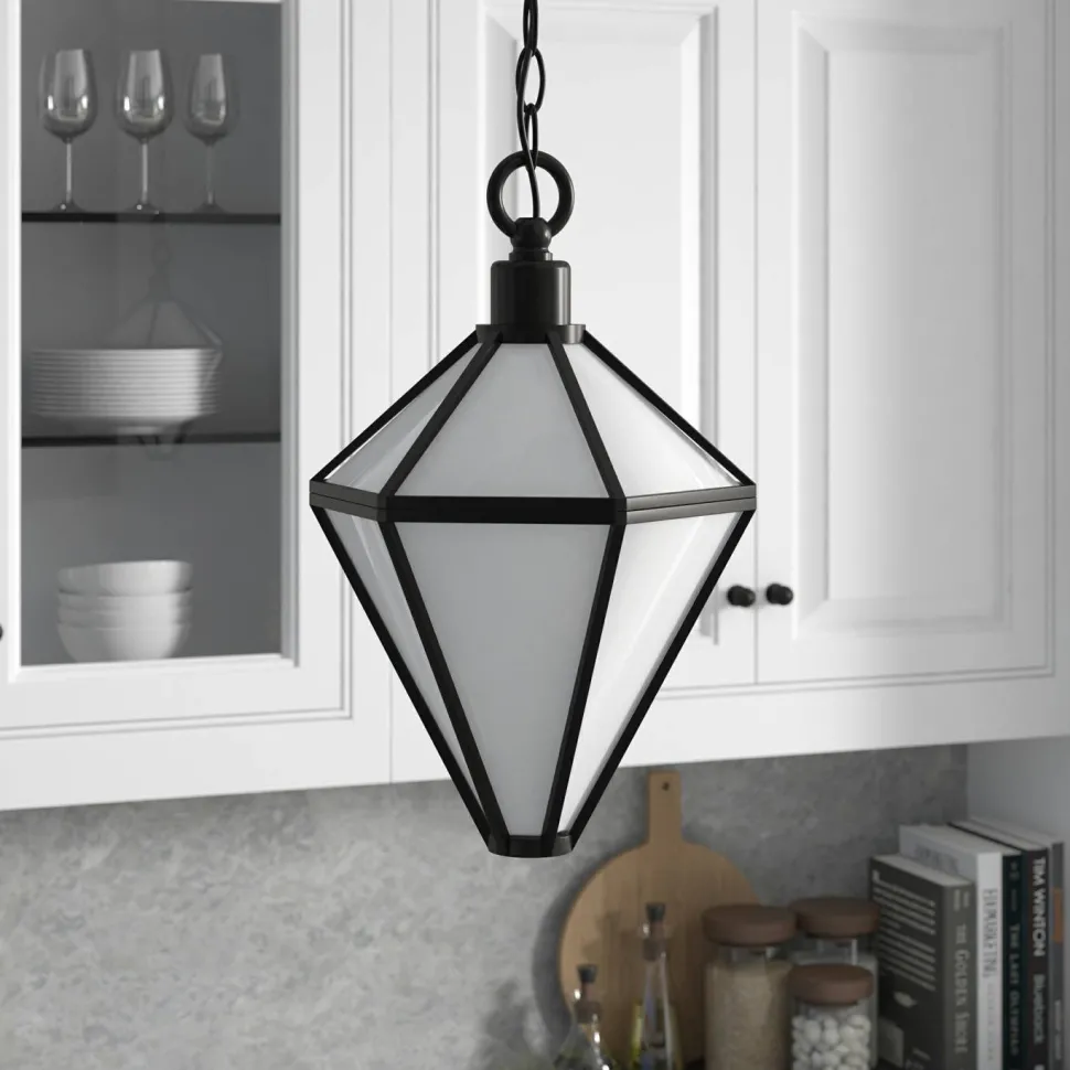 Adara 10" Wide Pendant with Glass Shade in Blackened Bronze/White