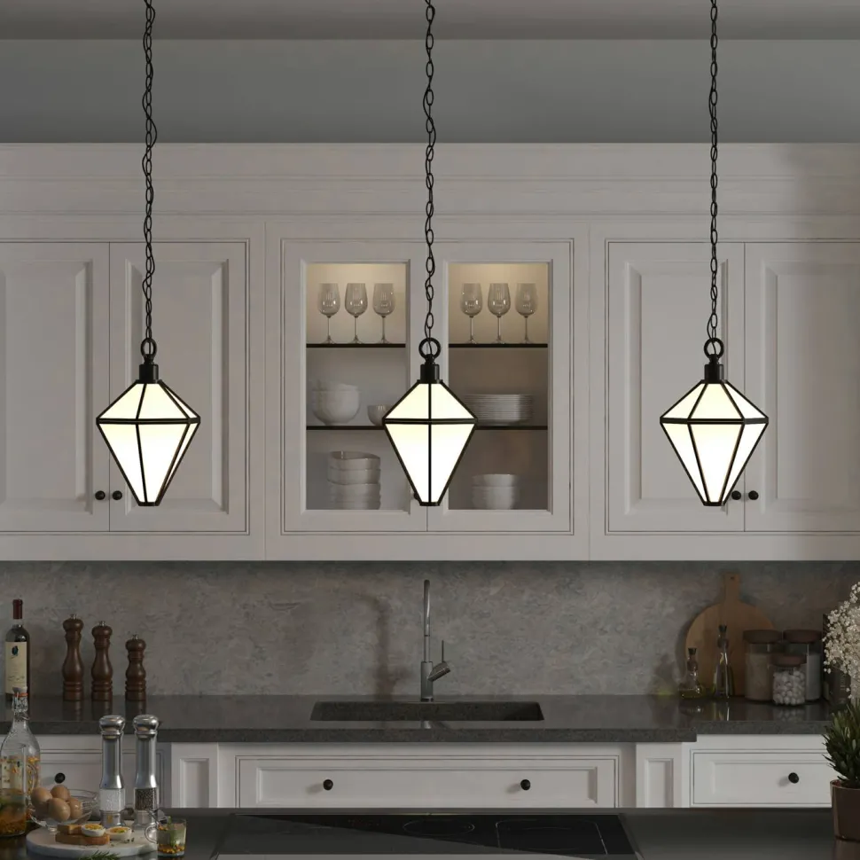 Adara 10" Wide Pendant with Glass Shade in Blackened Bronze/White