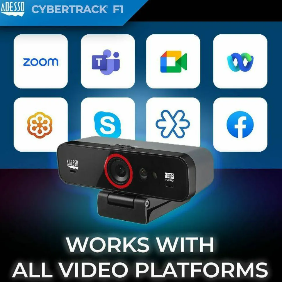 Adesso CyberTrack F1 Webcam - Window Hello Certified - 2.1 Megapixel - 30 fps - USB 2.0 - 1 Each