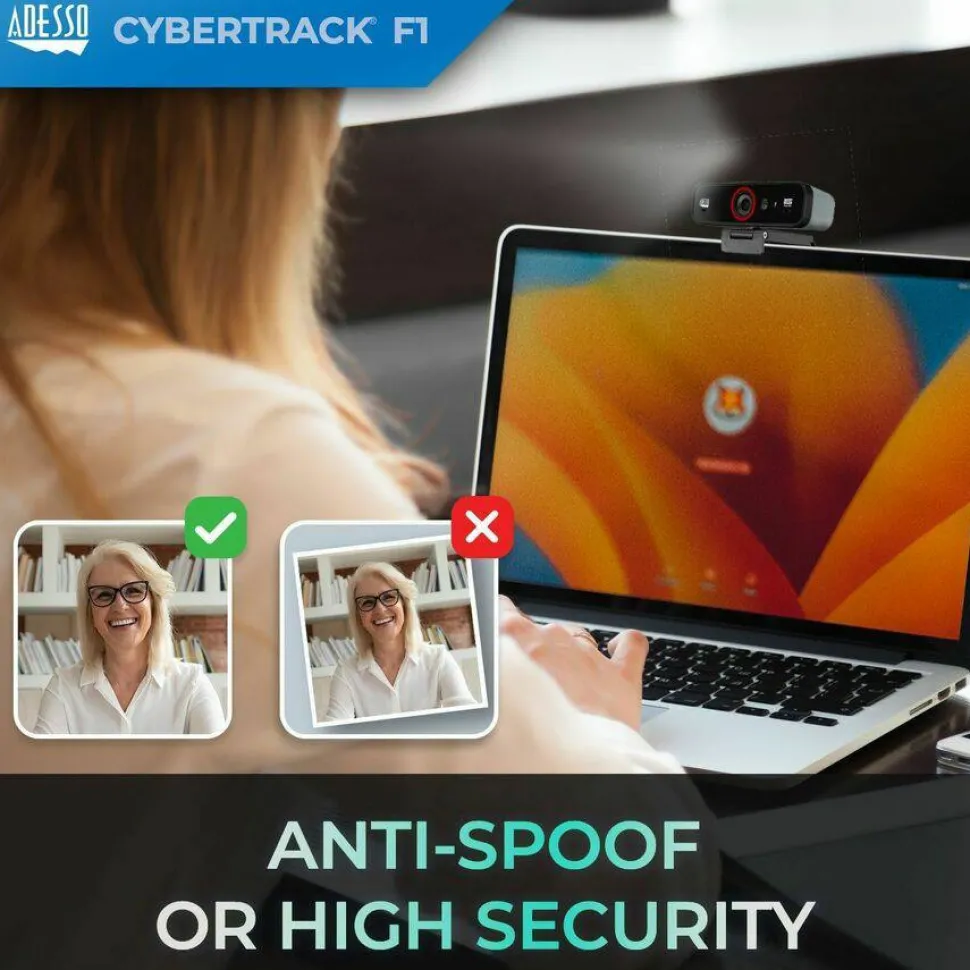 Adesso CyberTrack F1 Webcam - Window Hello Certified - 2.1 Megapixel - 30 fps - USB 2.0 - 1 Each