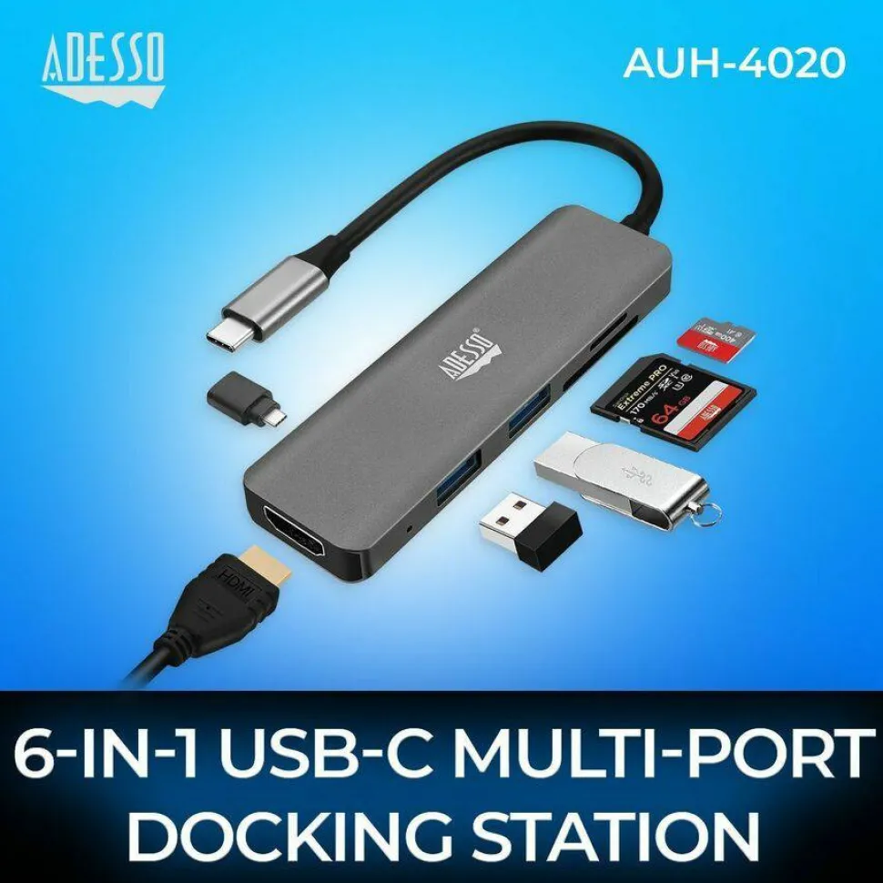 Adesso 6-in-1 USB-C Multi-Port Docking Station (TAA Compliant)