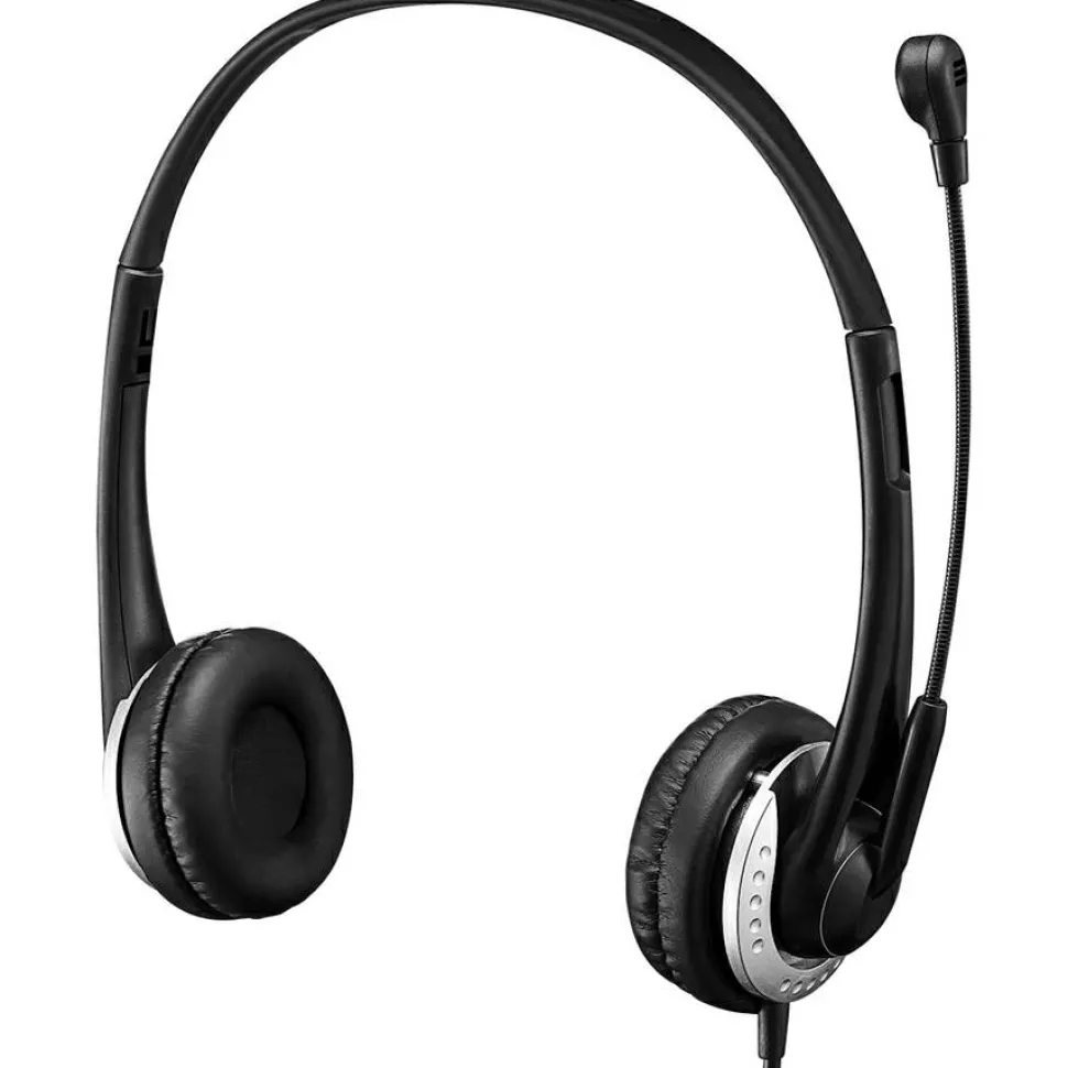 Adesso USB Stereo Headset with Adjustable Microphone- Noise Cancelling- Mono - USB - Wired - Over-the-head - 6 ft Cable -, Omni-directional Microphone - Black