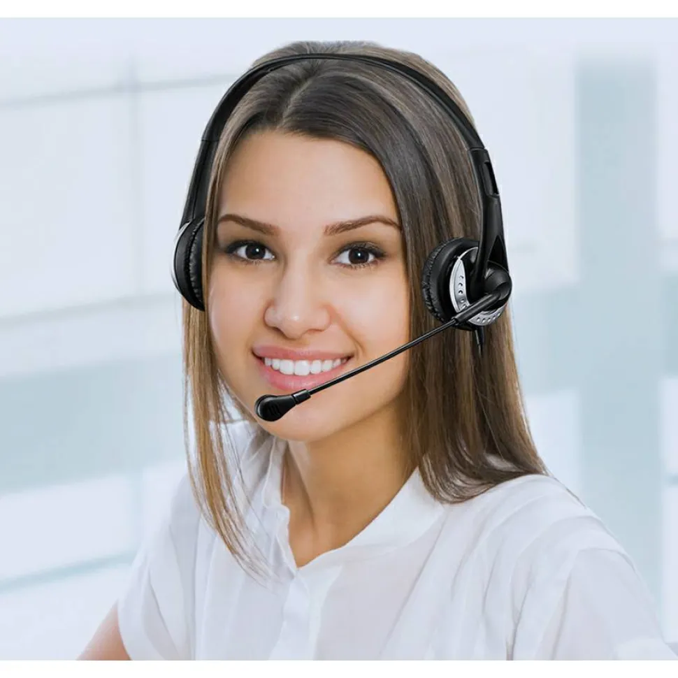Adesso USB Stereo Headset with Adjustable Microphone- Noise Cancelling- Mono - USB - Wired - Over-the-head - 6 ft Cable -, Omni-directional Microphone - Black