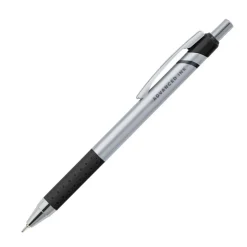 Advanced Ink Retractable Ballpoint Pens, Needle Point, 0.7 mm, Silver Barrel, Black Ink, Pack Of 12