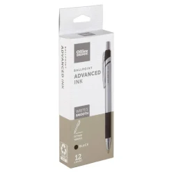 Advanced Ink Retractable Ballpoint Pens, Needle Point, 0.7 mm, Silver Barrel, Black Ink, Pack Of 12