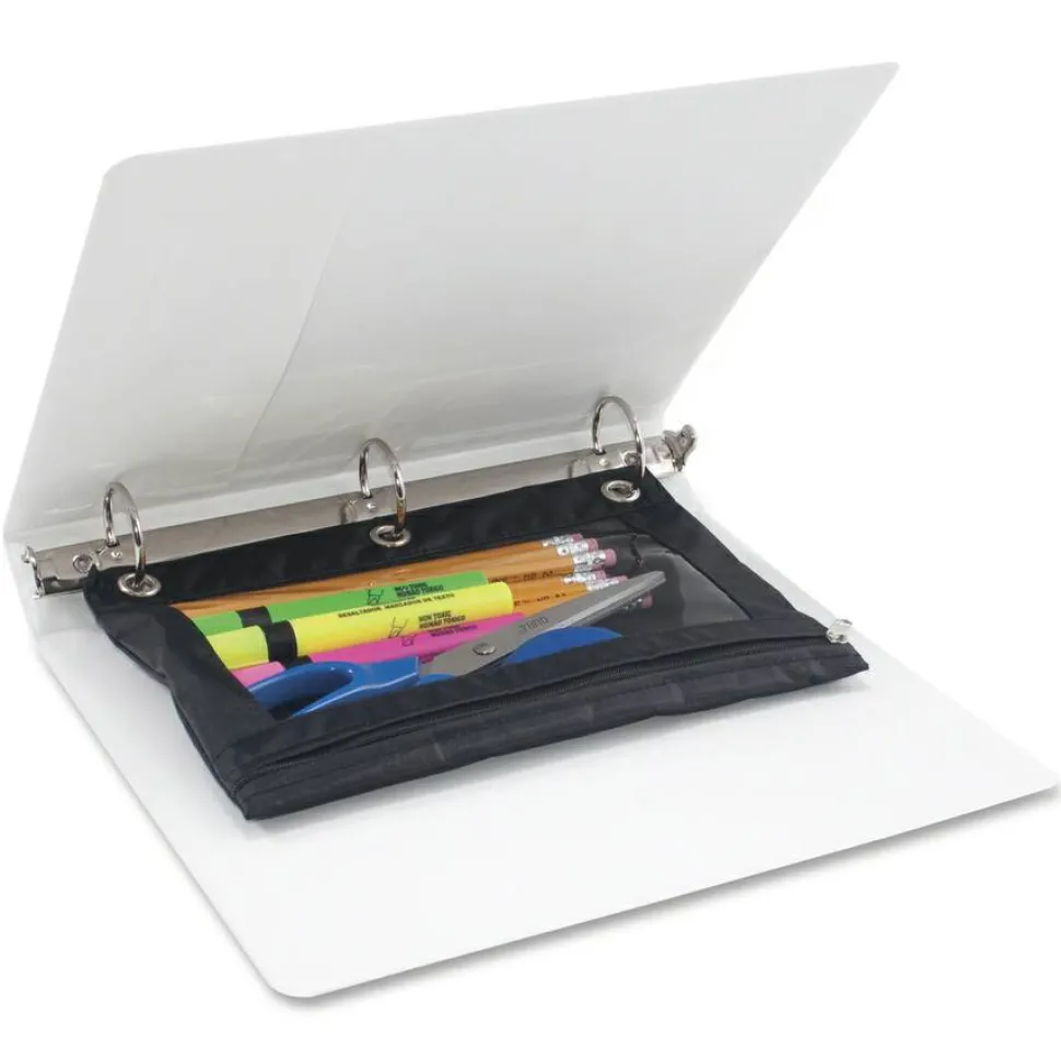 Advantus Binder Pencil Pouch - 10" Height x 7.4" Width - 3 x Holes - Ring Binder - Rectangular - Black, Clear - Vinyl - 1 Each