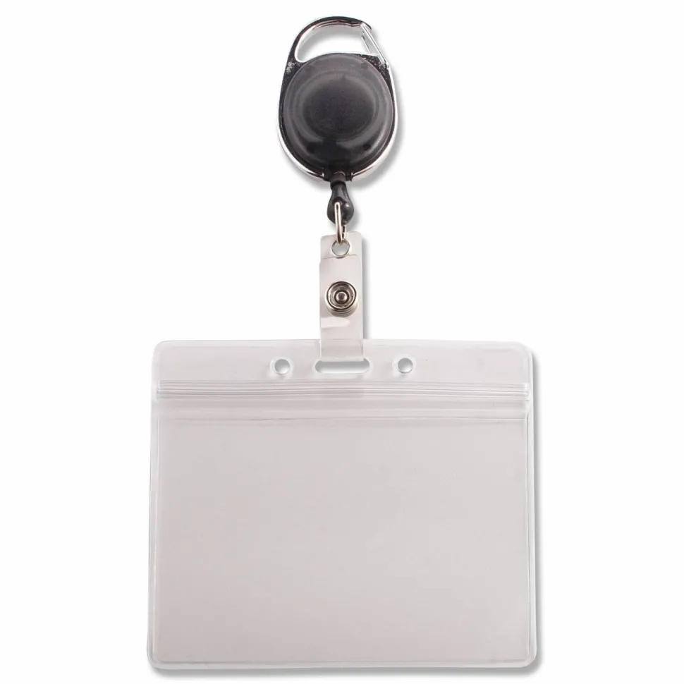 Advantus Badge Reel Holder Combo Pack - Support 3.75" x 2.58" Media - Horizontal - Vinyl - Black/Clear - Durable - 10 / Pack